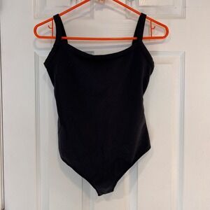 Skims Cotton Jersey Square Neck Bodysuit Soot Black Size M Womens Tank Thong